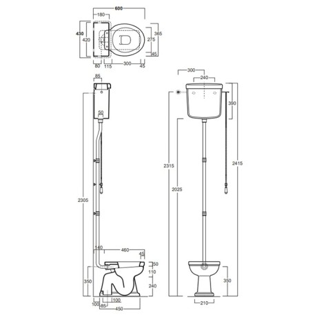 Бачок SIMAS LONDRA Настенный на высокой трубе высокийа в комплекте с механизмом слива цвет белый золото LO902/R01ORO