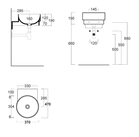 Раковина SIMAS PO-MO подвесная или накладная без отверстий цвет белый PO05