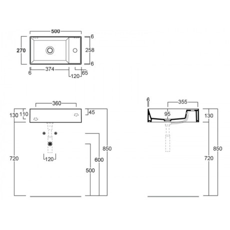 Раковина SIMAS AGILE подвесная или накладная с одним отверстием с полкой правой цвет черный  AG50.NE