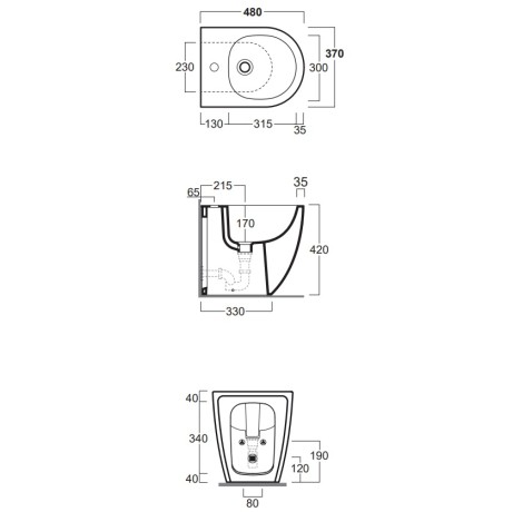 Биде SIMAS VIGNONI XS Напольное приставное с одним отверстием цвет белый VI27