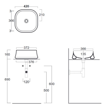 Раковина SIMAS SHARP накладная без отверстий цвет белый SH06
