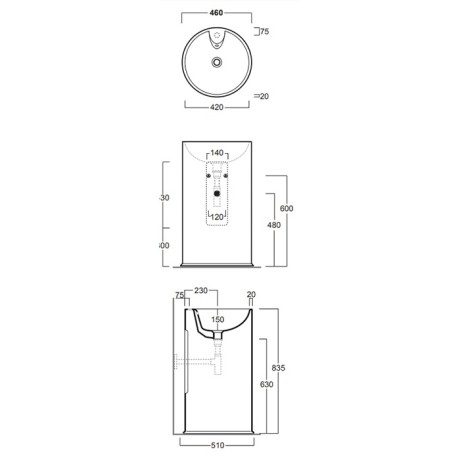 Раковина SIMAS LAVABI напольная с одним отверстием цвет белый GTE