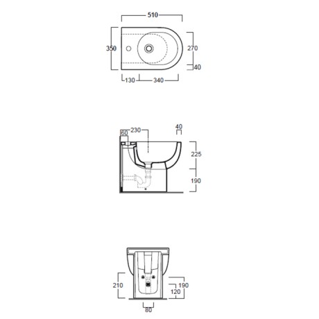 Биде SIMAS E-Line Напольное приставное с одним отверстием цвет белый EL04