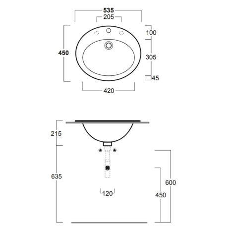Раковина SIMAS LAVABI встраиваемая сверху с одним отверстием и двумя намеченными DESMO цвет белый S52