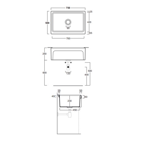 Кухонная мойка SIMAS LAVABI накладная без отверстий цвет белый Q500