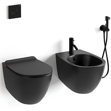 Комплект унитаз SIMAS VIGNONI подвесной безободковый  с сиденьем с микролифтом цвет черный глянцевый VI18/F85.NE +VI004.NE +VI19/F85.NE Биде SIMAS VIGNONI подвесное с одним отверстием цвет черный глянцевый