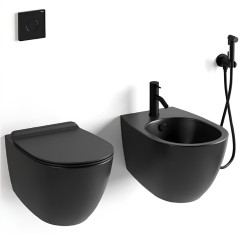 Комплект унитаз SIMAS VIGNONI подвесной безободковый  с сиденьем с микролифтом цвет черный глянцевый VI18/F85.NE +VI004.NE +VI19/F85.NE Биде SIMAS VIGNONI подвесное с одним отверстием цвет черный глянцевый