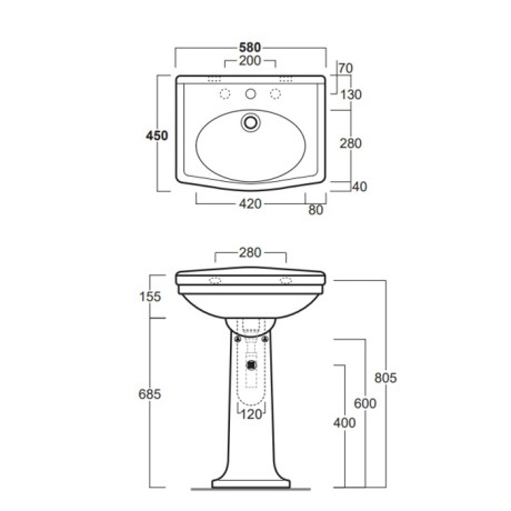 Раковина SIMAS LONDRA подвесная на пьедестал с одним отверстием цвет белый LO914