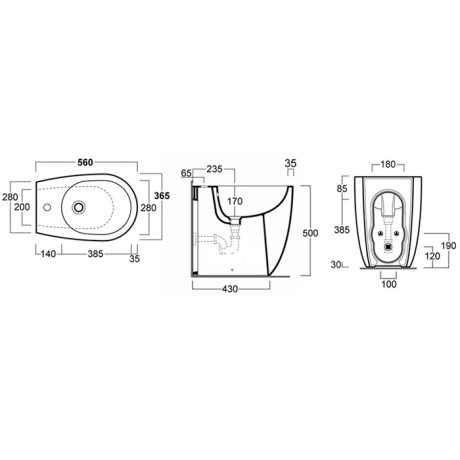 Биде SIMAS VIGNONI Напольное приставное с одним отверстием цвет белый VI24