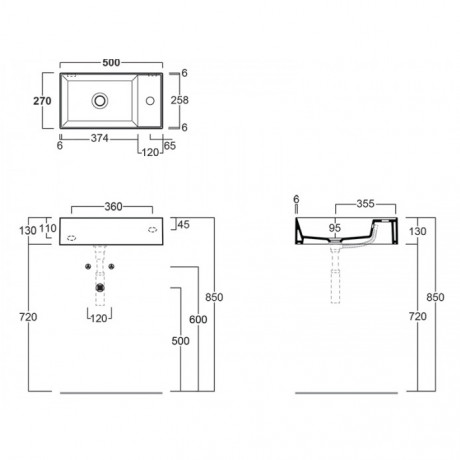 Раковина SIMAS AGILE подвесная или накладная с одним отверстием с полкой правой цвет черный матовый AG50.NM