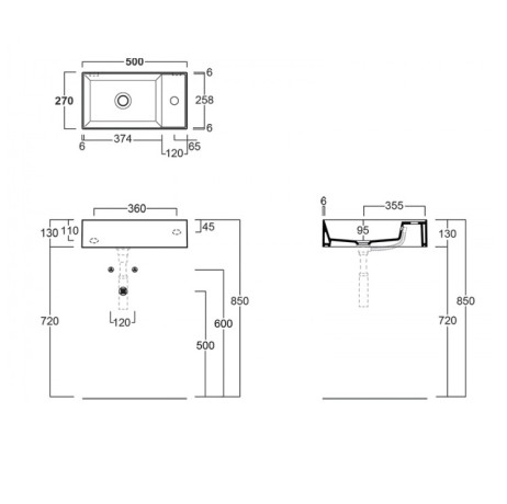 Раковина SIMAS AGILE подвесная или накладная с одним отверстием с полкой правой цвет белый матовый AG50.BM