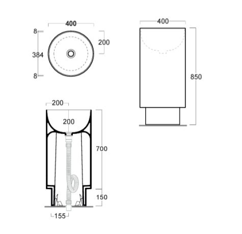Раковина SIMAS PO-MO напольная отдельностоящая слив в пол без отверстий с креплением в комплекте цвет белый PO08/F91