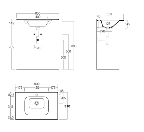 Раковина SIMAS WAVE подвесная на столешницу или на тумбу с одним отверстием цвет белый WA80