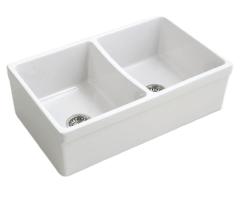 Кухонная мойка SIMAS LAVABI накладная двойная глазированная с 4 сторон без отверстий цвет белый Q532